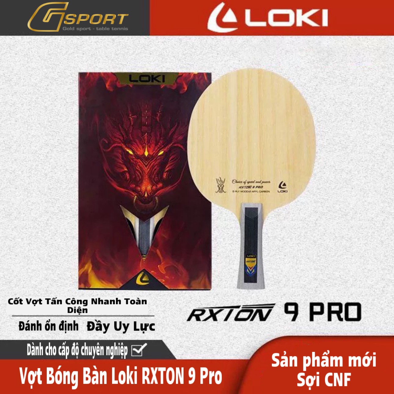 Vợt Bóng Bàn Loki RXTON 9 PRO CARBON CNF - Hàng ChÍnh Hãng Loki - Vợt Bóng Bàn Chuyên Nghiệp